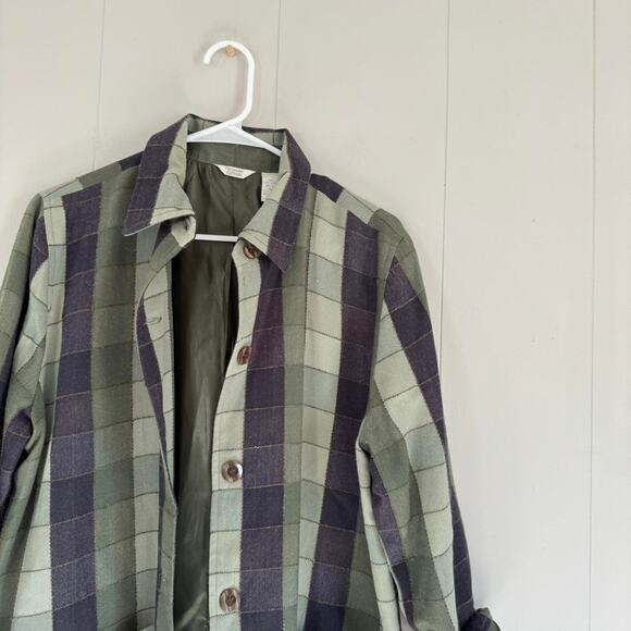 Christopher & banks green/blue plaid button up lightweight blouse women's large - Picture 3 of 5